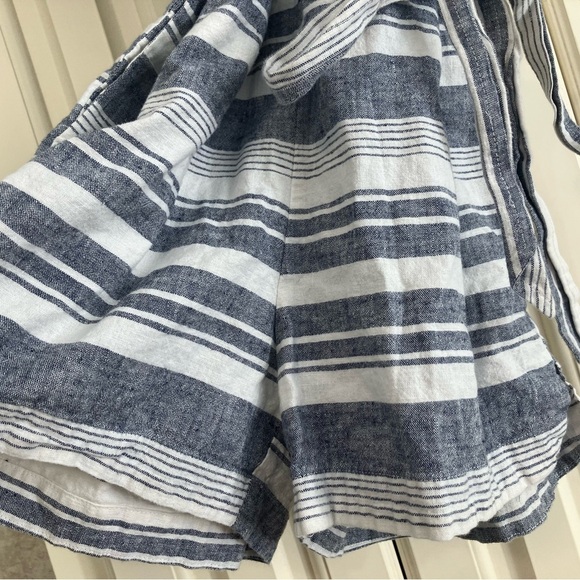 Madewell Perimeter Linen Stripe V-neck Romper Tie Waist Women’s XS - Picture 4 of 6